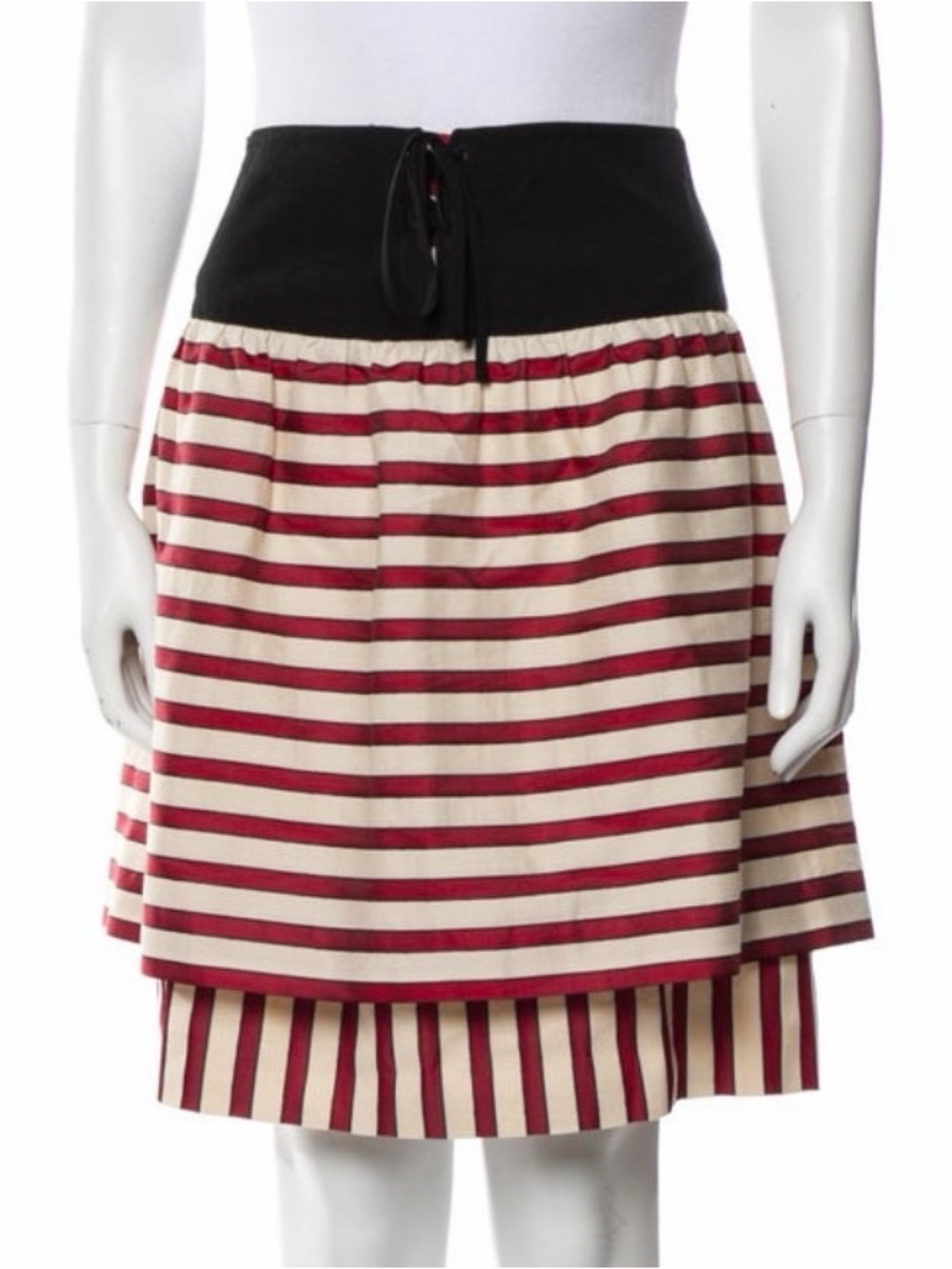 FENDI Striped Circle Skirt with Black Waistband - Red & Cream, Size 40 - Picture 3 of 5